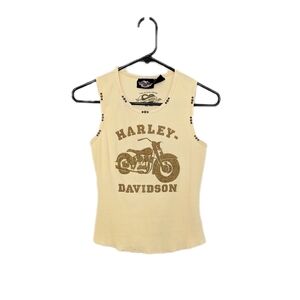 Vintage Harley Davidson Motorcycle Studded Scoop Neck Ribbed Tank Top